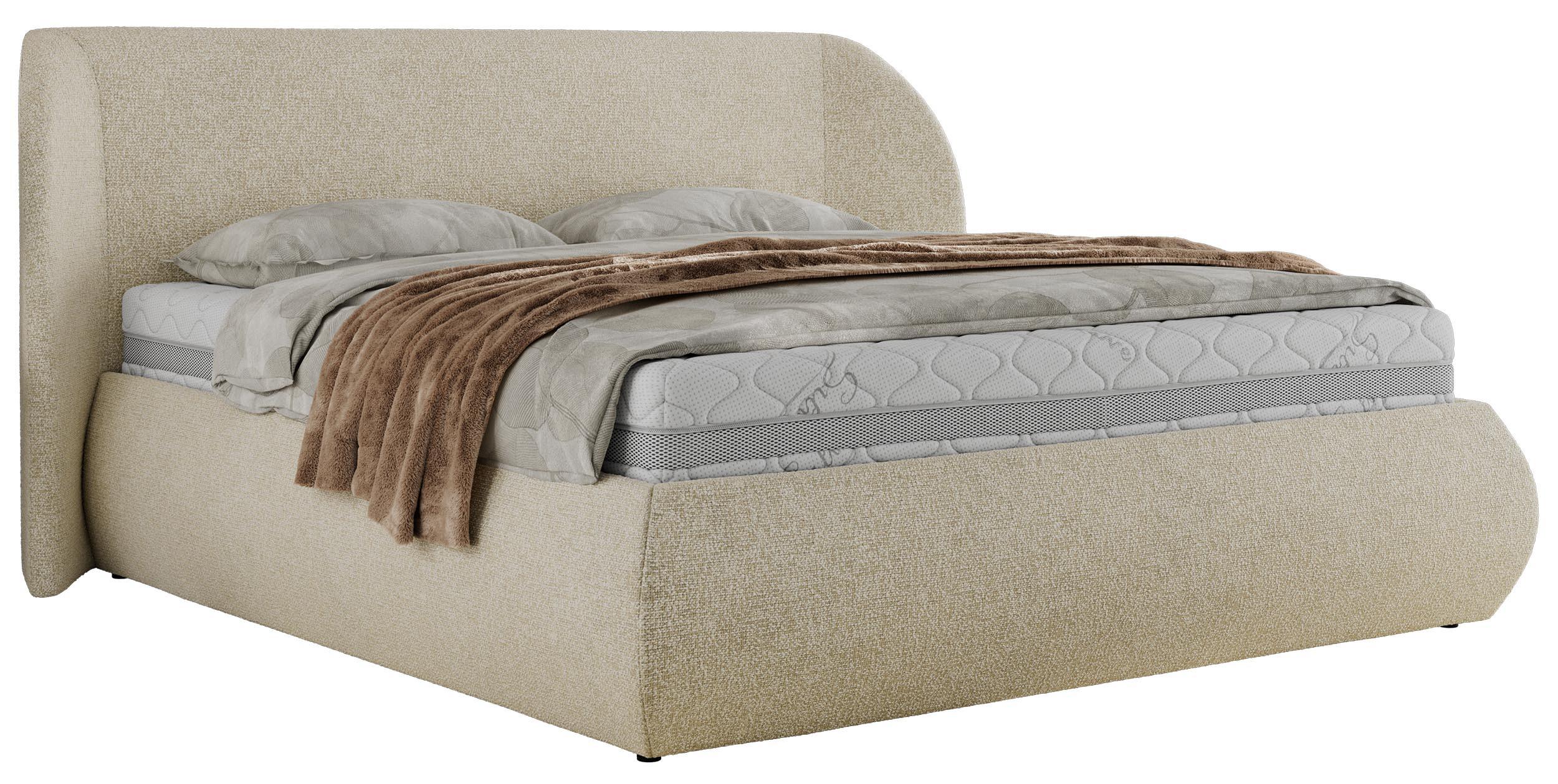 POLSTERBETT CAELA CLASSIC 200/200 - Creme Strukture - Schaum-Matratze - Creme, Textil (200/200cm) - MKS