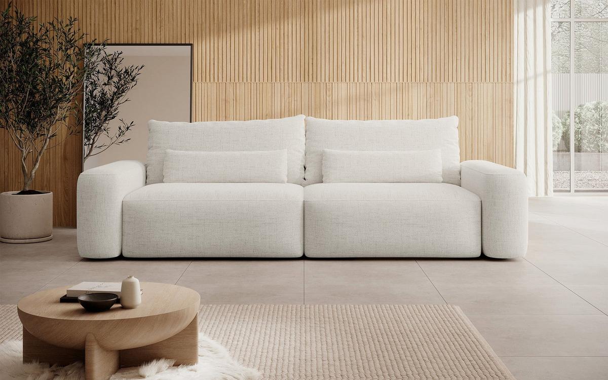 SCHLAFSOFA Carnos Creme Chenille - Creme/Schwarz, Kunststoff/Textil (257/82/105cm) - Selsey