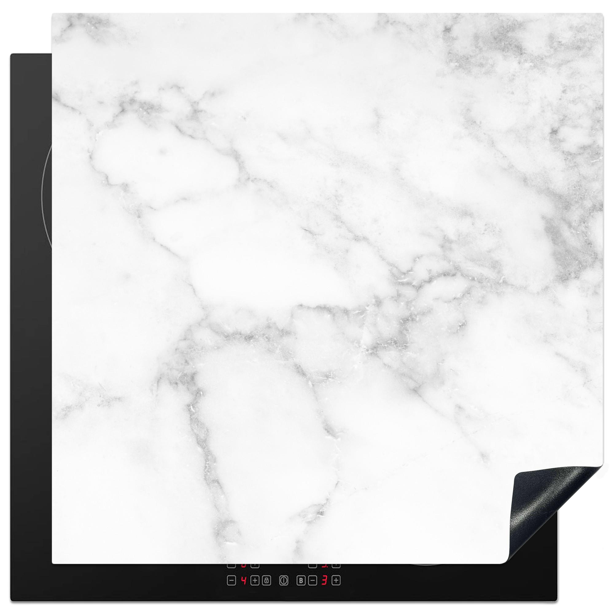 HERDABDECKPLATTE Marmor - Grau - Weiß - Strukturierter Marmor Induktionsmatte 78x78 cm - Weiß, Kunststoff (78/78/0.2cm) - MuchoWow