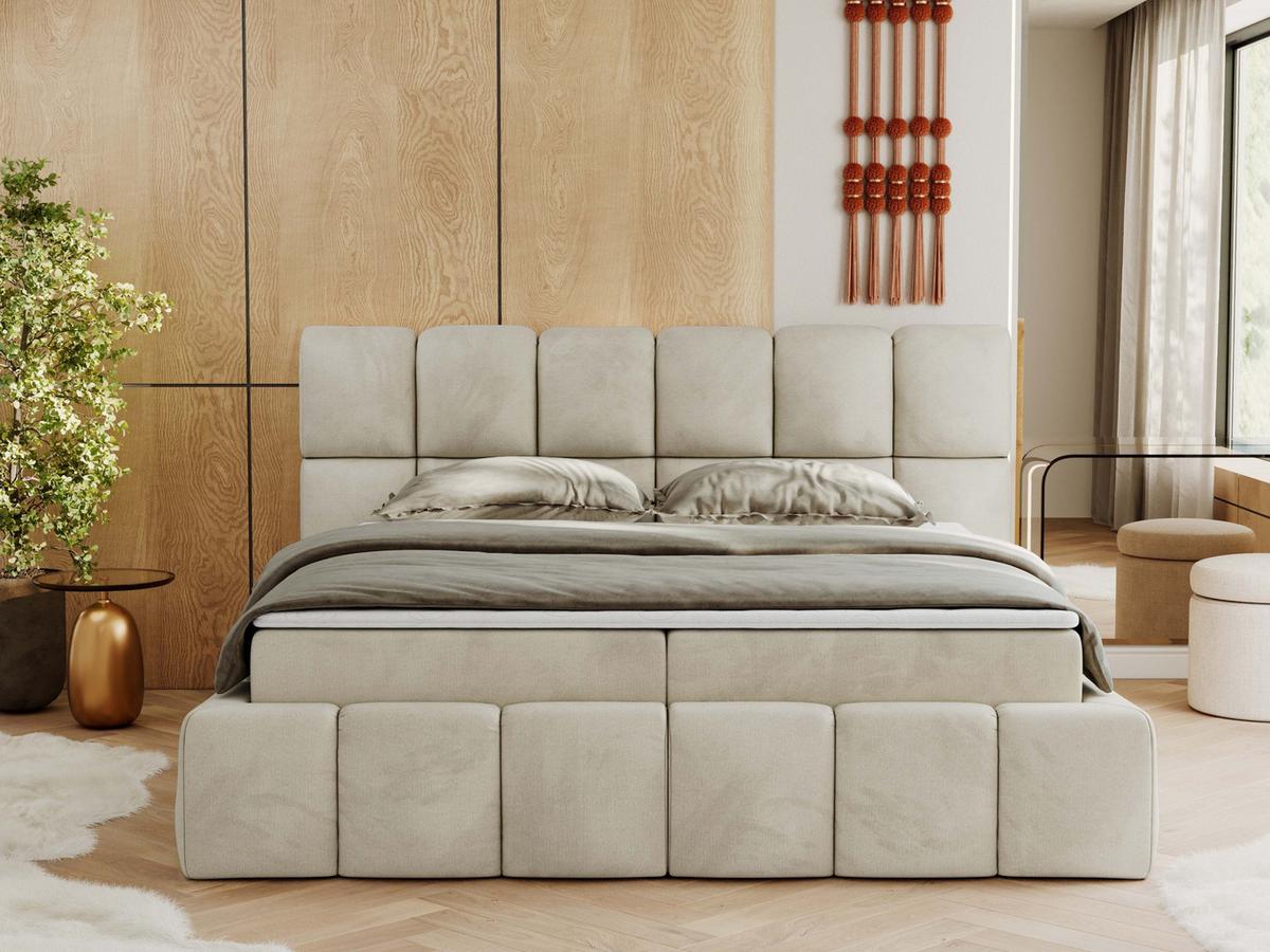 BOXBETT NIRA 180/200 - Beige Velvet - H3 - Beige, Holz/Textil (180/200cm) - MKS