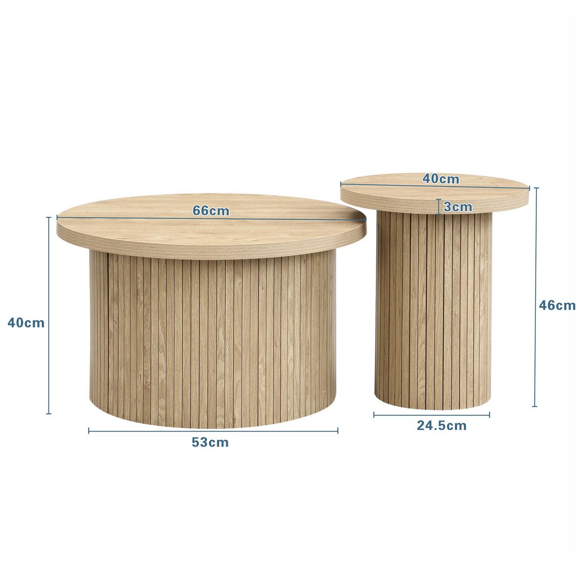 COUCHTISCH-SET 2 teilig in Naturholz-Optik mit Lamellen-Design & Nesting-Funktion - Naturfarben, Holzwerkstoff (66/66/40cm) - Urban Meuble