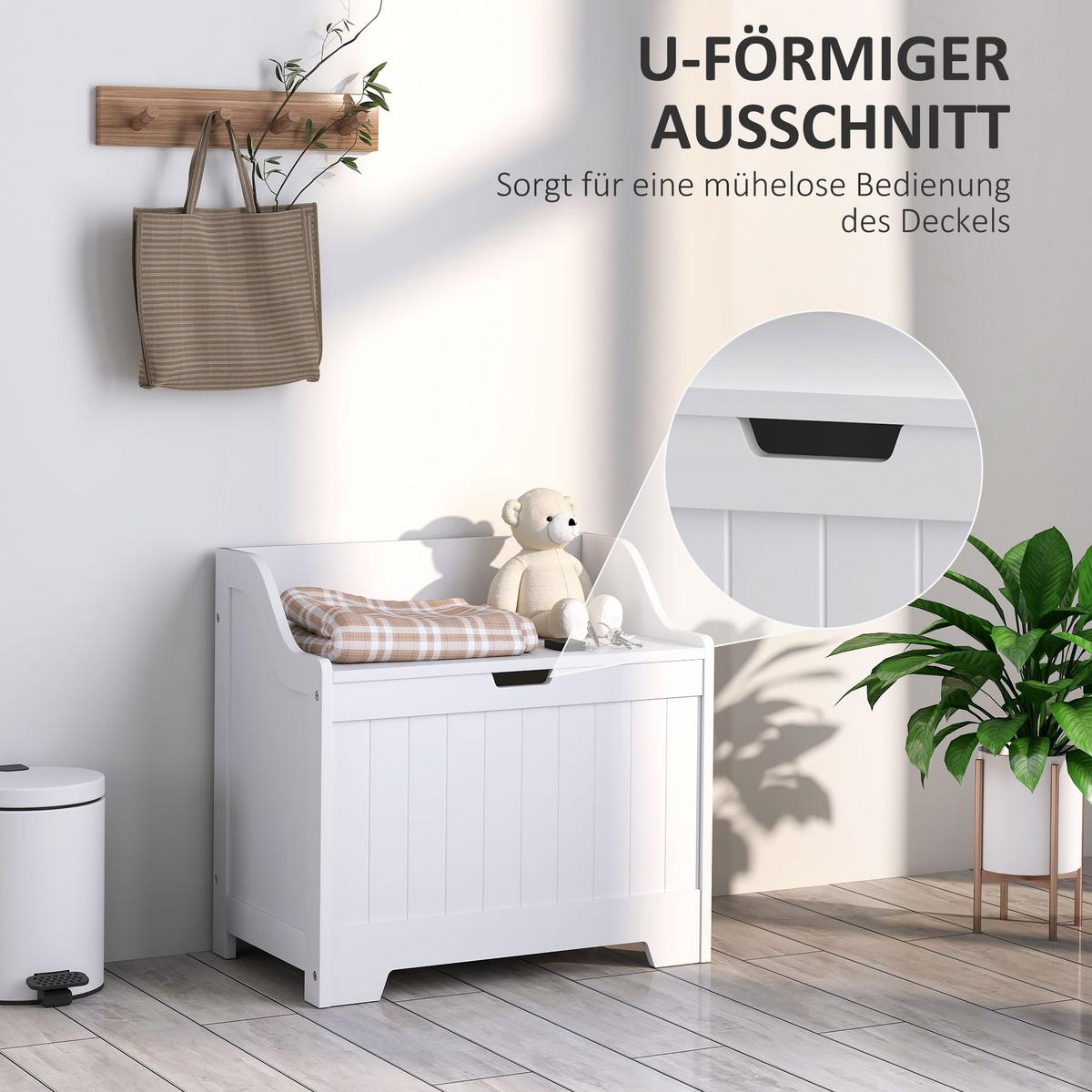 TRUHE, Aufbewahrungsbox, Auflagenbox mit Sicherheitsscharnier, Deckel, Weiß - Weiß, Holzwerkstoff (38/56/56.5cm) - HOMCOM