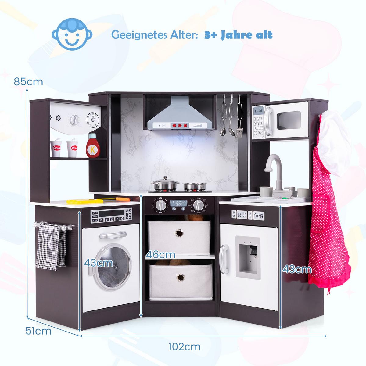 SPIELKÜCHENSET Kaffee - Braun, Holzwerkstoff (102/85/51cm) - COSTWAY