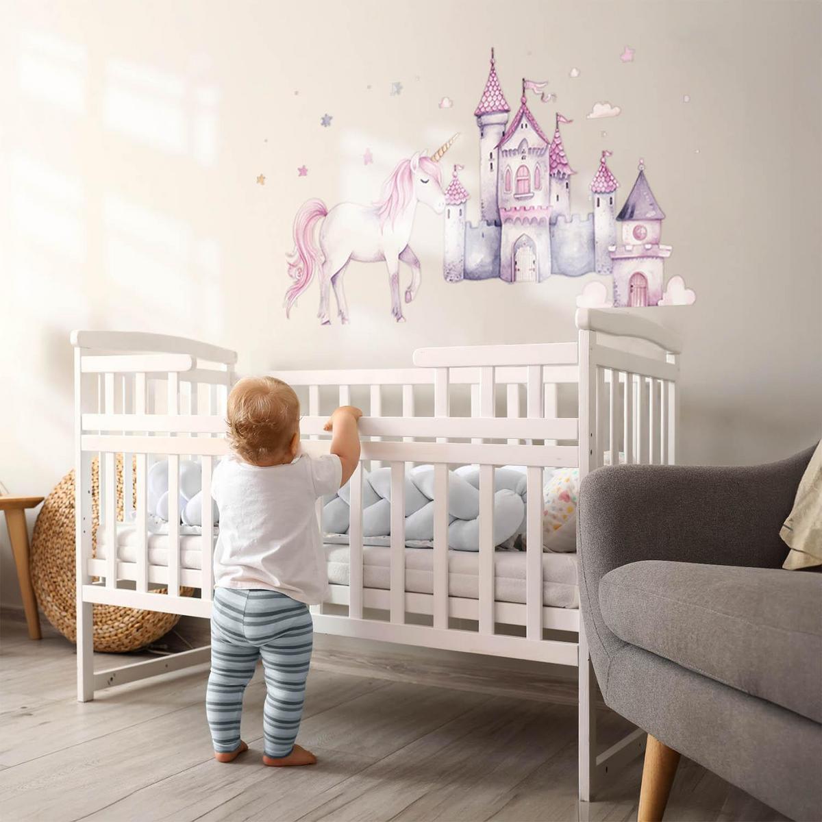 WANDAUFKLEBER 100x164cm - Einhornschloss und Ballons - Multicolor, Kunststoff (100/164/0.1cm) - Wallfluent
