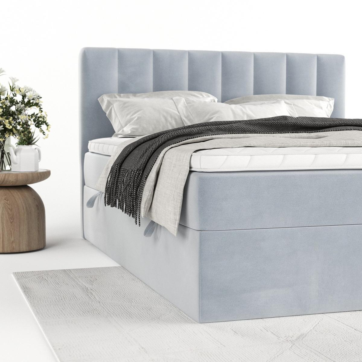 BOXBETT Bari 160/200 cm Hellgrau im Paros Stoff - Hellgrau, Holz/Holzwerkstoff (160/200cm) - AltaBeds