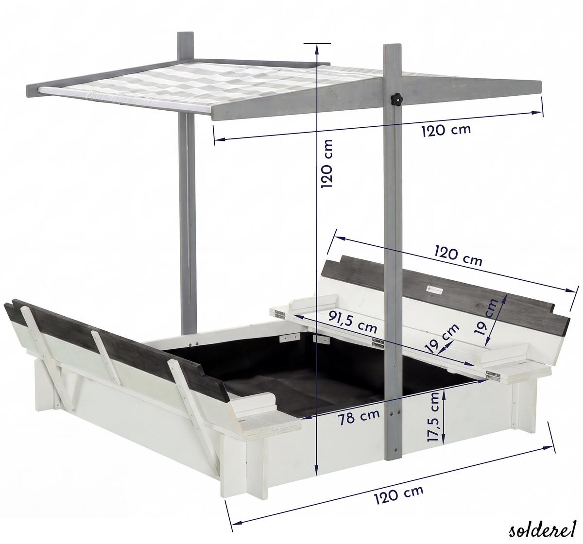 SANDKASTEN soldere1 - Weiß, Holz (120/120/29cm) - WONDERMAKE