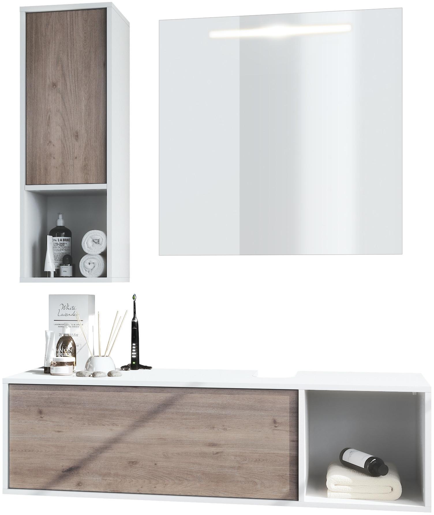 BADMÖBELSET La Costa Fronten in Eiche Nordic - Silbereichenfarben, Holzwerkstoff (126.5/190/46cm) - Vladon
