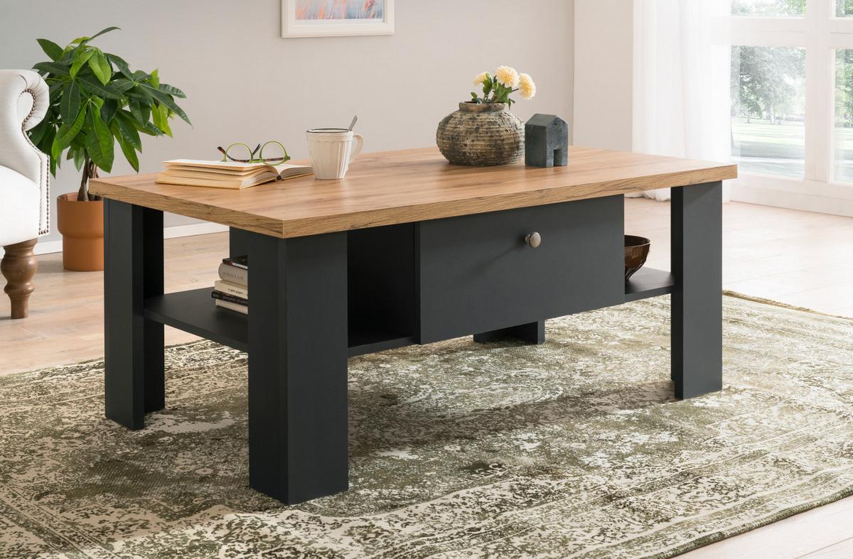 COUCHTISCH grau, Eiche Wotan, Landhaus 110 x 70 cm, Sofatisch mit Soft-Close-Funktion - Silberfarben/Eiche Wotan, Holzwerkstoff/Kunststoff (110/70/45cm) - Furn.Design