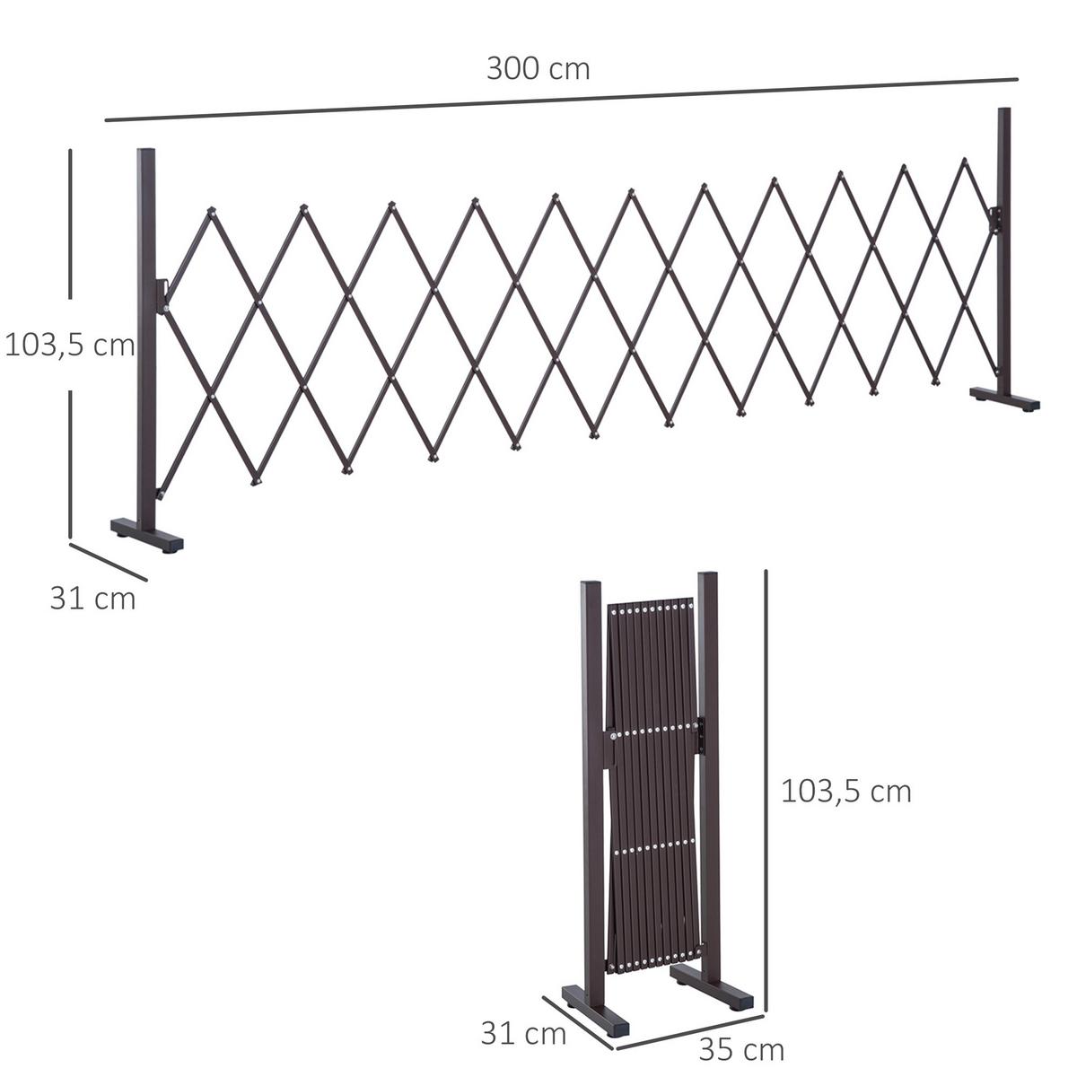 GARTENZAUN, Aluminium, Eisen, Dunkelbraun, 103,5H x 35-300L cm - Dunkelbraun, Metall (31/103cm) - Outsunny