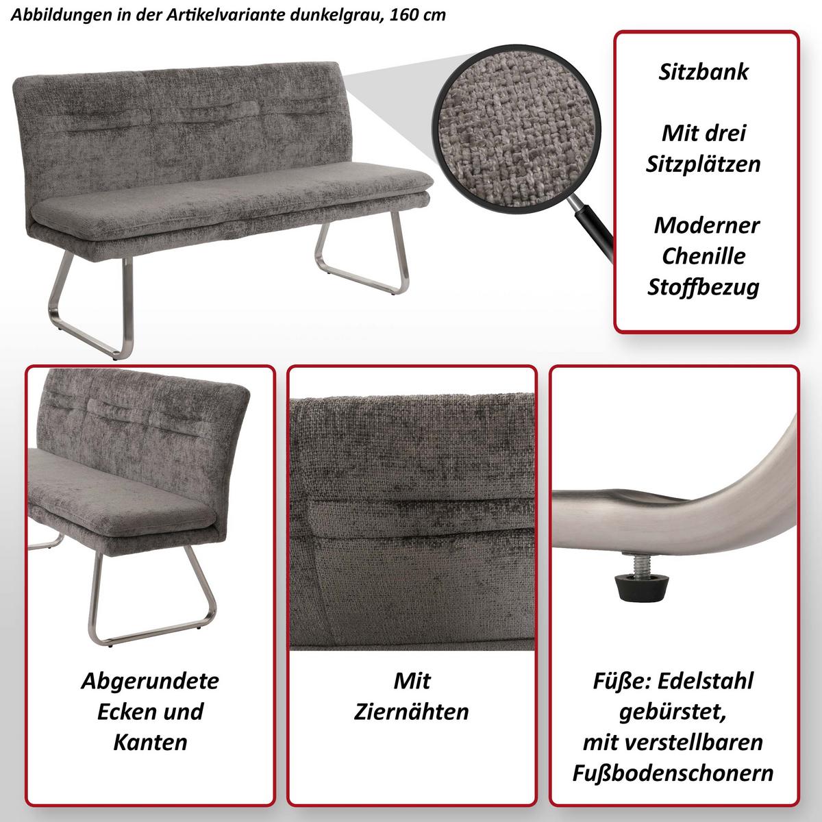 SITZBANK Grau - Dunkelgrau/Grau, Textil (160/90/58cm) - MCW