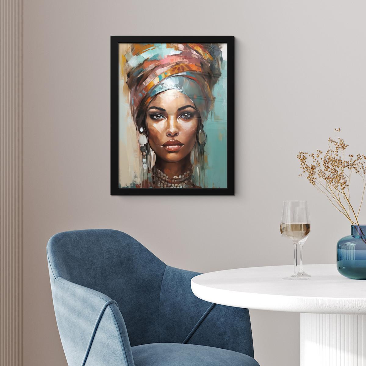 POSTER MIT RAHMEN Frau - Kunst - Schmuck - Porträt Bilderrahmen 30x40 cm - Blaugrau, Papier (30/40cm) - MuchoWow