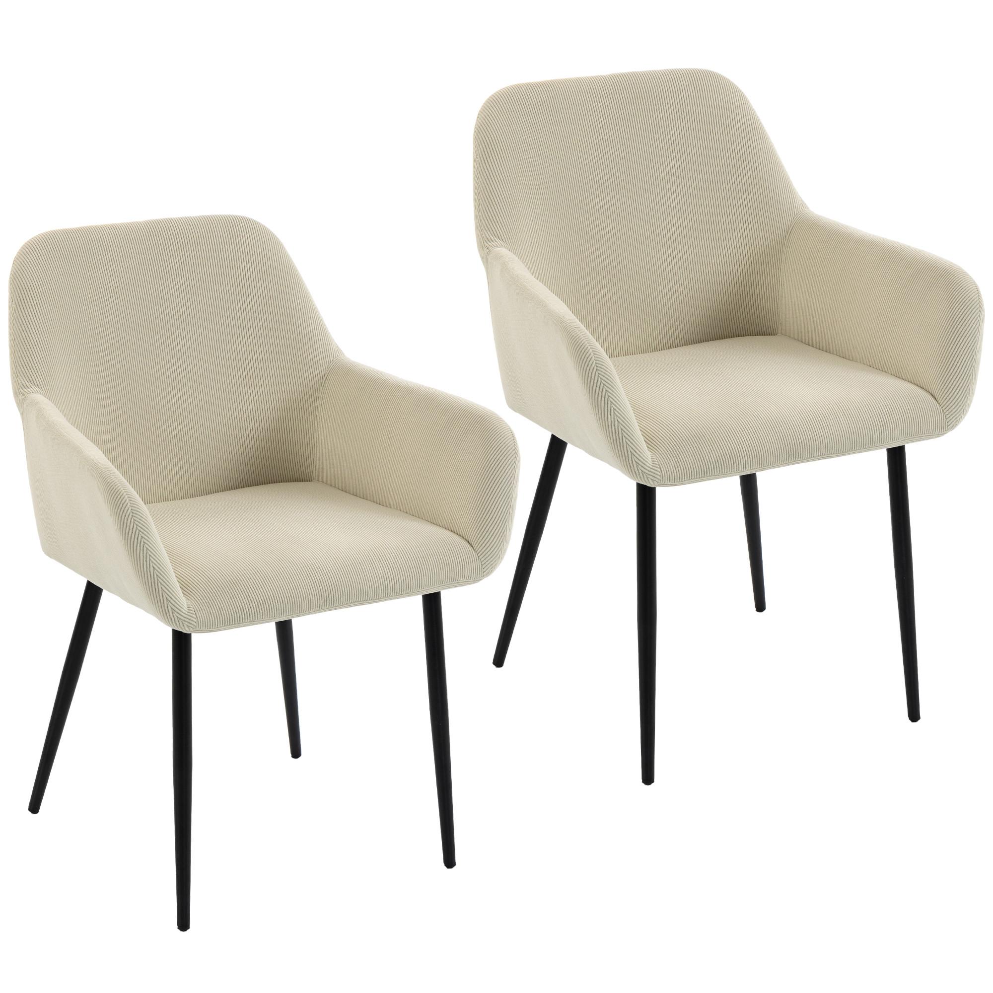 ESSZIMMERSTUHL 2er Set Cord 100 Polyester Cremeweiß - Creme/Schwarz, Textil/Metall (58/81.5/59.5cm) - HOMCOM