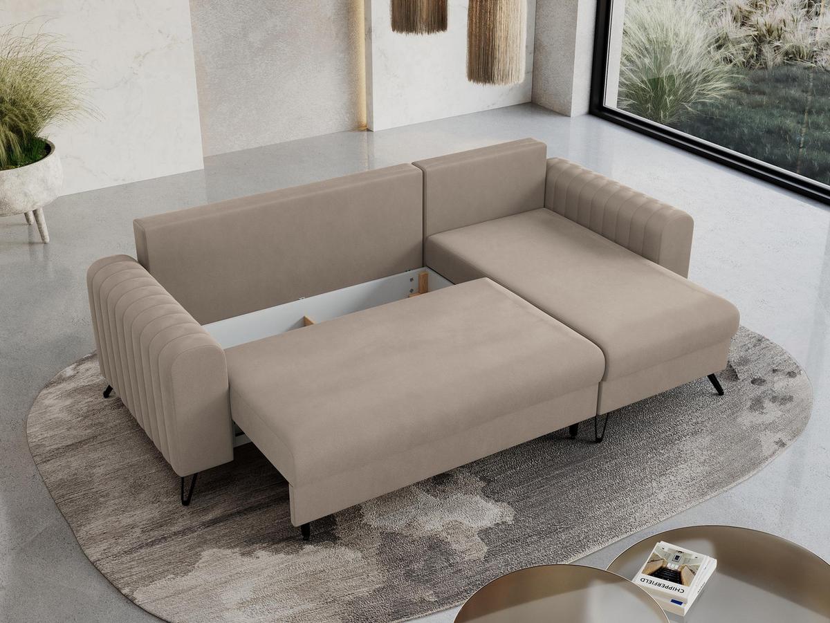 ECKSOFA Axel Samt Beige - Beige/Schwarz, Textil/Metall (242/140cm) - MKS