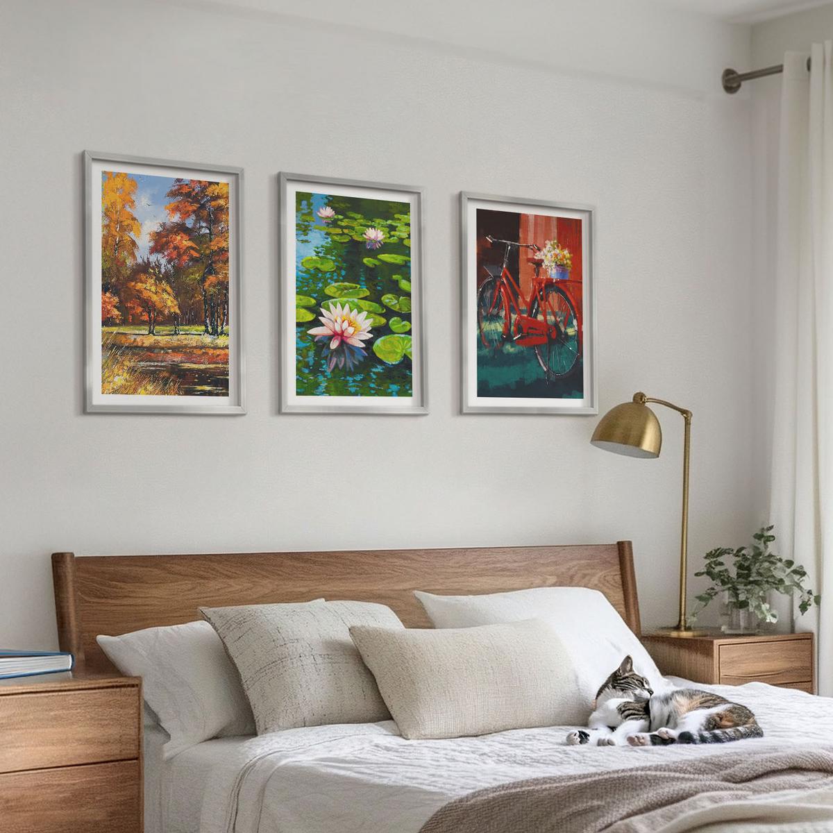 BILDER SET 3er Set - 40x60 cm Silberner Rahmen - Herbstfarbene Lilienterrasse - Silberfarben, Kunststoff (40/60cm) - TULUP