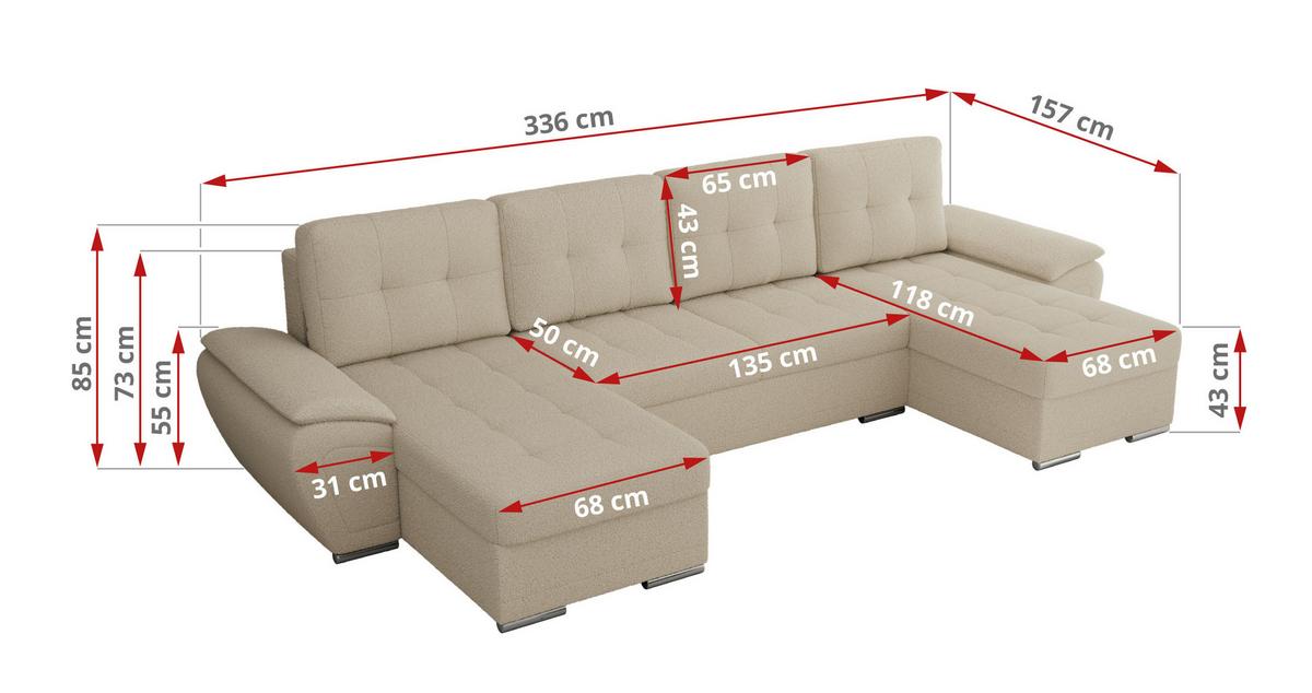 WOHNLANDSCHAFT UMBRIA U Beige Boucle - Beige/Grau, Textil/Metall (336/85/157cm) - MKS