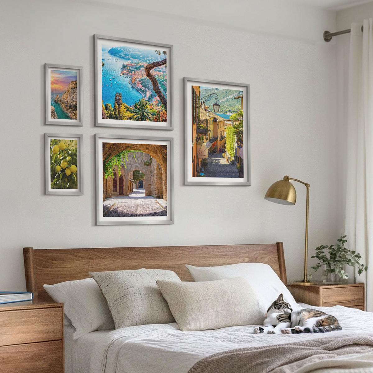 BILDER SET 5er Set - 50x50 cm & 20x30 cm & 40x60 cm Silberner Rahmen - Bezaubernde Straßen voller Zitronenblüten - Silberfarben, Kunststoff (40/60cm) - TULUP