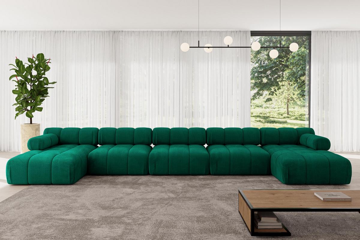 WOHNLANDSCHAFT modulares Sofa Tesso-U3 - 475x160x70 cm Dunkelgrün Velours - Dunkelgrün, Holzwerkstoff/Textil (475/70/160cm) - ALTDECOR