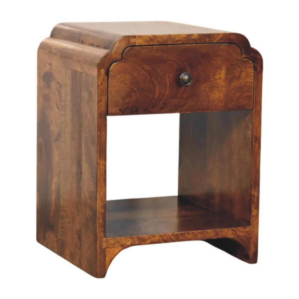 NACHTTISCH Massivholz Newton Mini Kastanienbraun, 1 Schublade und 1 Offenes Regal, Dunkelbraun - Dunkelbraun/Messingfarben, Mangoholz/Holz (30/40/30cm) - Artisan Furniture