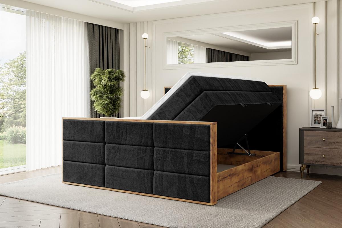 BOXSPRINGBETT mit Matratze H3|H4 und Lattenrost - LOLLI1-Z KING-200x200 - Schwarz Casablanca - Schwarz, Holzwerkstoff (200/200cm) - ALTDECOR