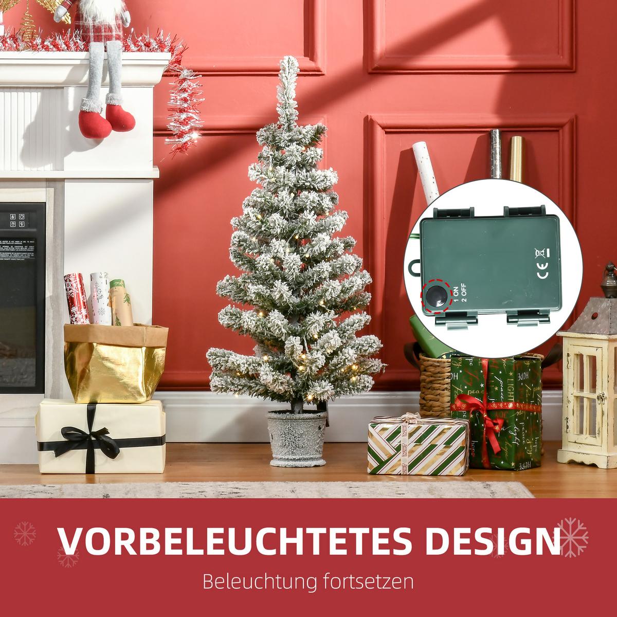 KÜNSTLICHER Weihnachtsbaum mit LED-Leuchten, 90 cm Christbaum mit 116 Spitzen - Grün, Kunststoff (90cm) - HOMCOM