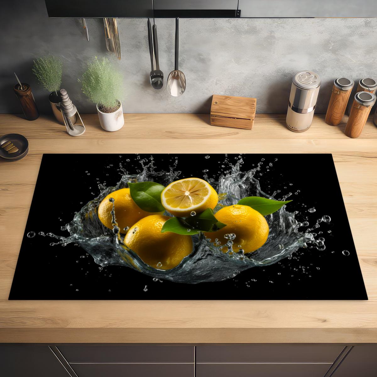 HERDABDECKPLATTE Zitrone - Obst - Gelb - Schwarz Ceranfeldabdeckung 90x52 cm - Gelb, Kunststoff (90/52/0.2cm) - MuchoWow