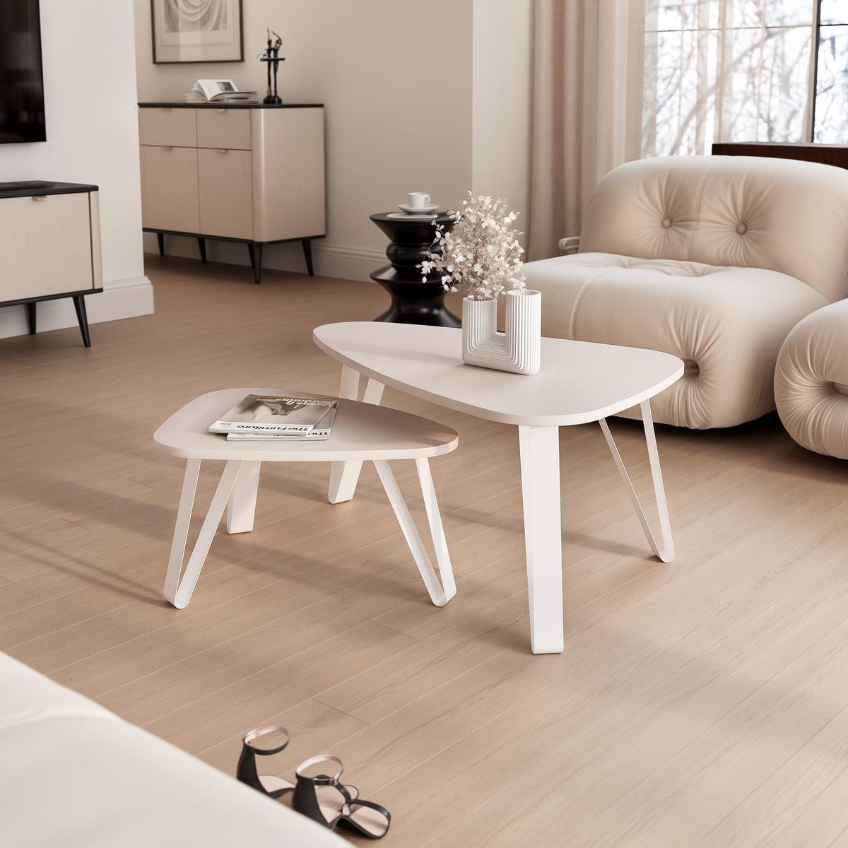 SATZTISCH NOA Stahlgestell, Freiform, Weiß / Kaschmir - Kaschmir/Weiß, Holzwerkstoff/Metall (94/60/42cm) - Idohome