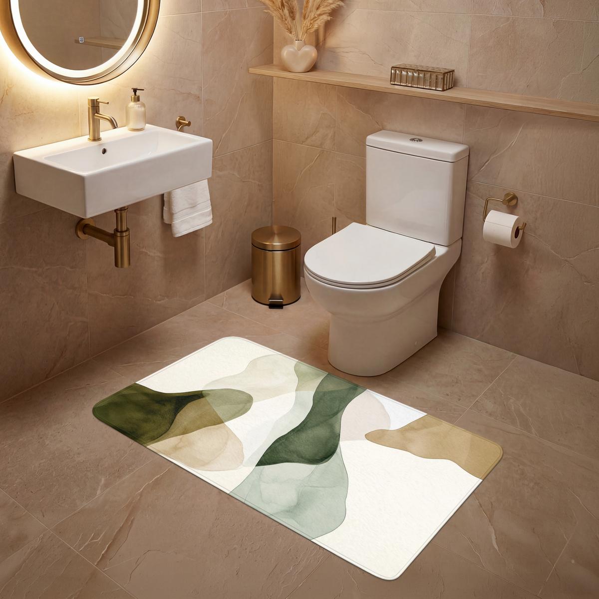 WC-VORLEGER Japandi - Abstrakt - Grün WC Teppich 120x60 cm - Grün, Textil (120/1cm) - OnlyWow