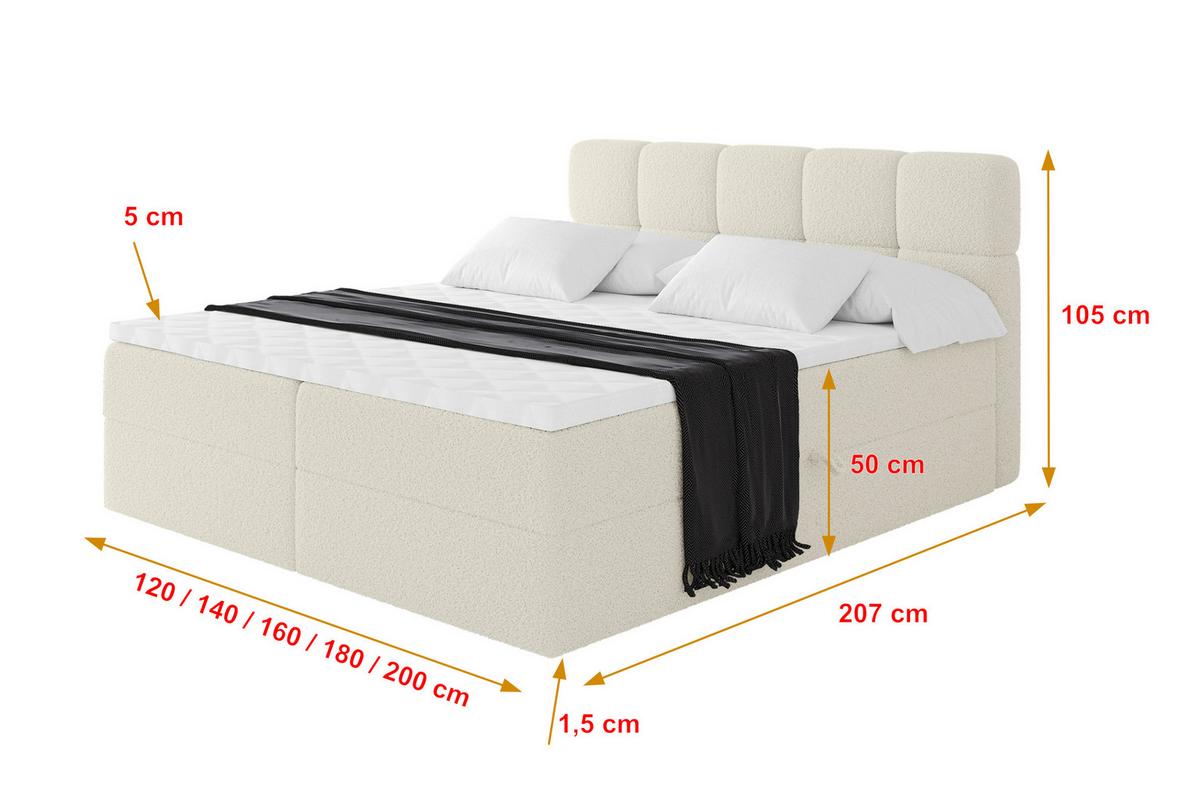 BOXBETT mit Matratze H3 - FAMA - 180x200 cm Beige Quelle - Sandfarben, Holzwerkstoff (180/200cm) - ALTDECOR