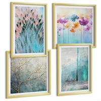 BILDER SET 4er Set - 50x50 cm & 40x60 cm Goldrahmen - Hintergrundmuster mit Pastellblumen - Goldfarben, Kunststoff (50/50cm) - TULUP