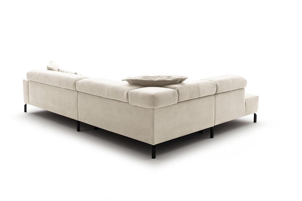 ECKSOFA OHIO Weiß Cord - Schwarz/Weiß, Textil/Metall (311/219cm) - KAWOLA