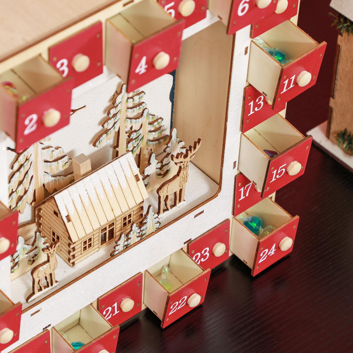ADVENTSKALENDER Weihnachtskalender 24 Schubladen mit LED-Lichtern MDF Rot - Rot, Holzwerkstoff (7/34/34cm) - HOMCOM