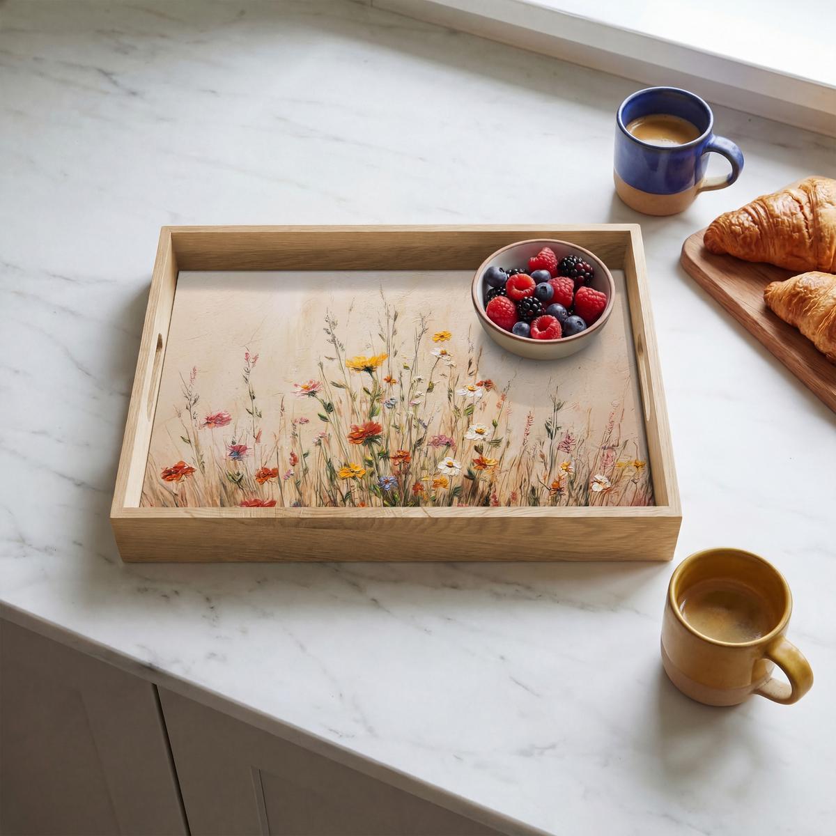 TABLETT Wildblumen - Pinselstriche - Ruhig 40x30 cm - Multicolor, Holz (40/5/5cm) - OnlyWow
