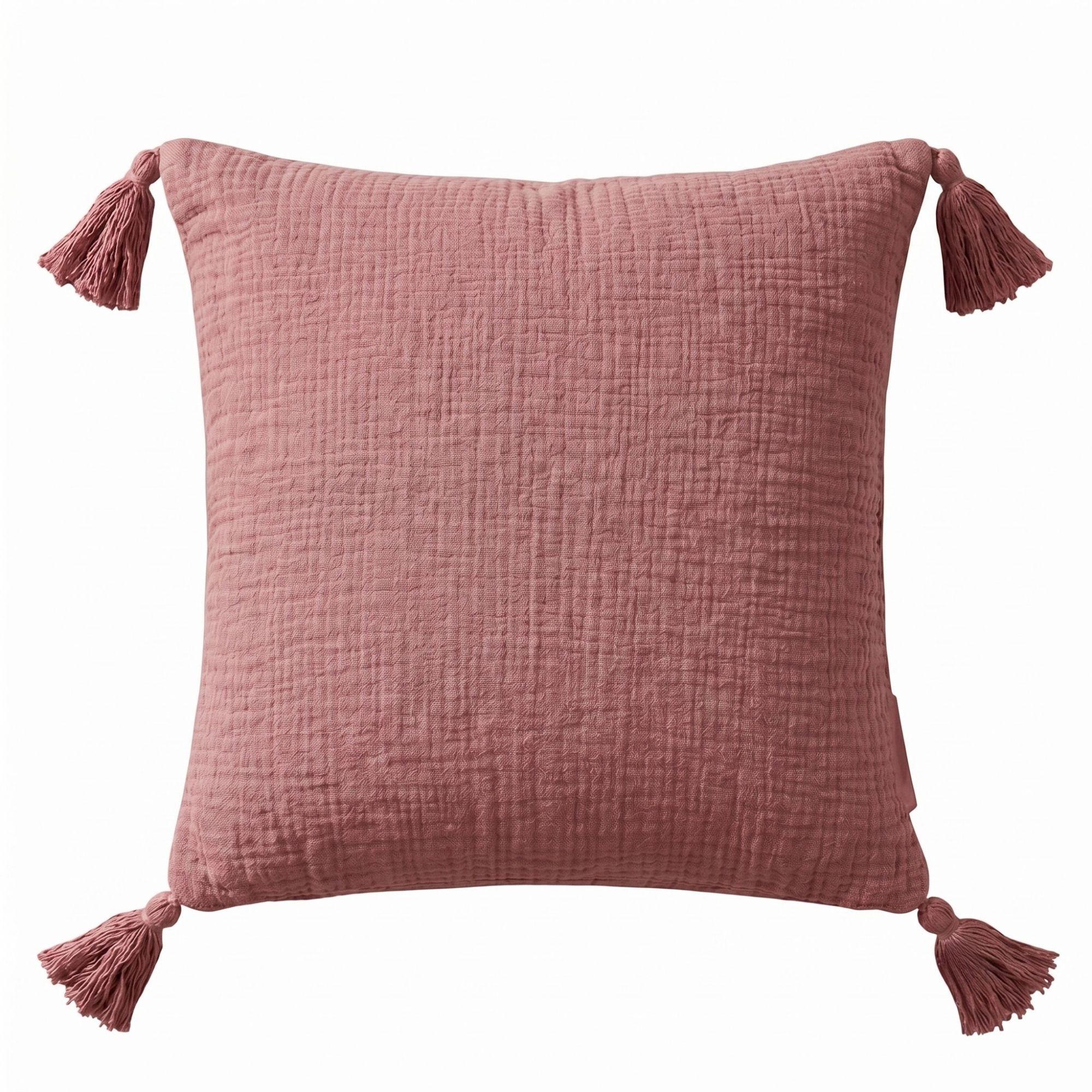 DEKOKISSEN Musselin rosa mit Quasten, 45/45 cm - Rosa, Textil (45/45cm) - Homescapes