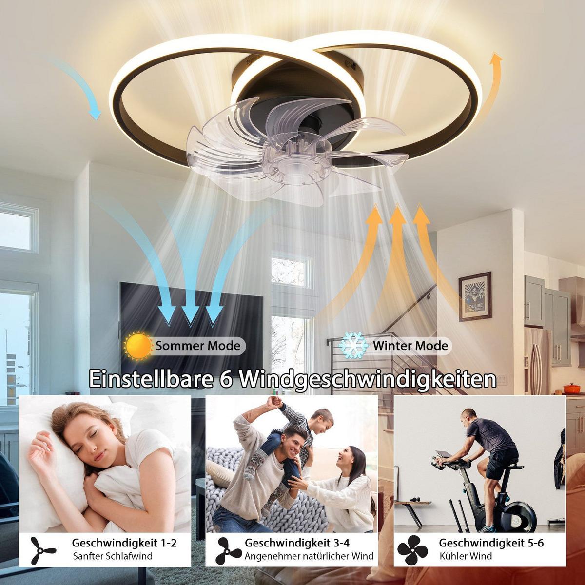 DECKENVENTILATOR Erik II 50/50/17cm - Schwarz, Kunststoff (50/33/17cm) - Nettlife