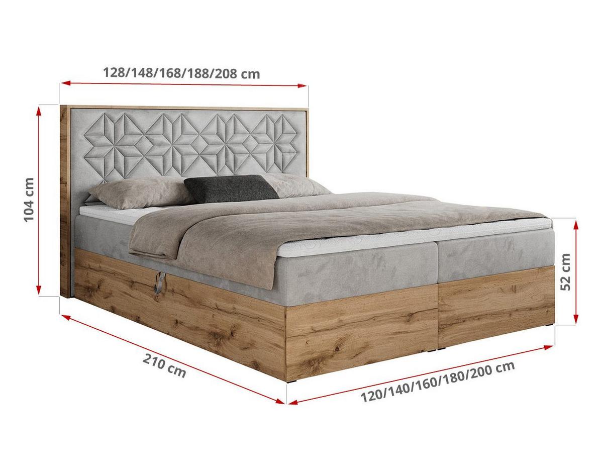 BOXBETT NESSI - 200/200 Hellgrau Velvet - H3 - Hellgrau, Holz/Textil (200/200cm) - MKS
