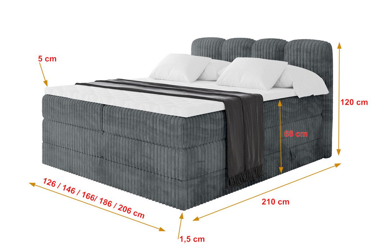 BOXBETT mit Matratze H3|H4 - NINA KING - 200x200 cm - Dunkelgrau - Schieferfarben, Holzwerkstoff (200/200cm) - ALTDECOR