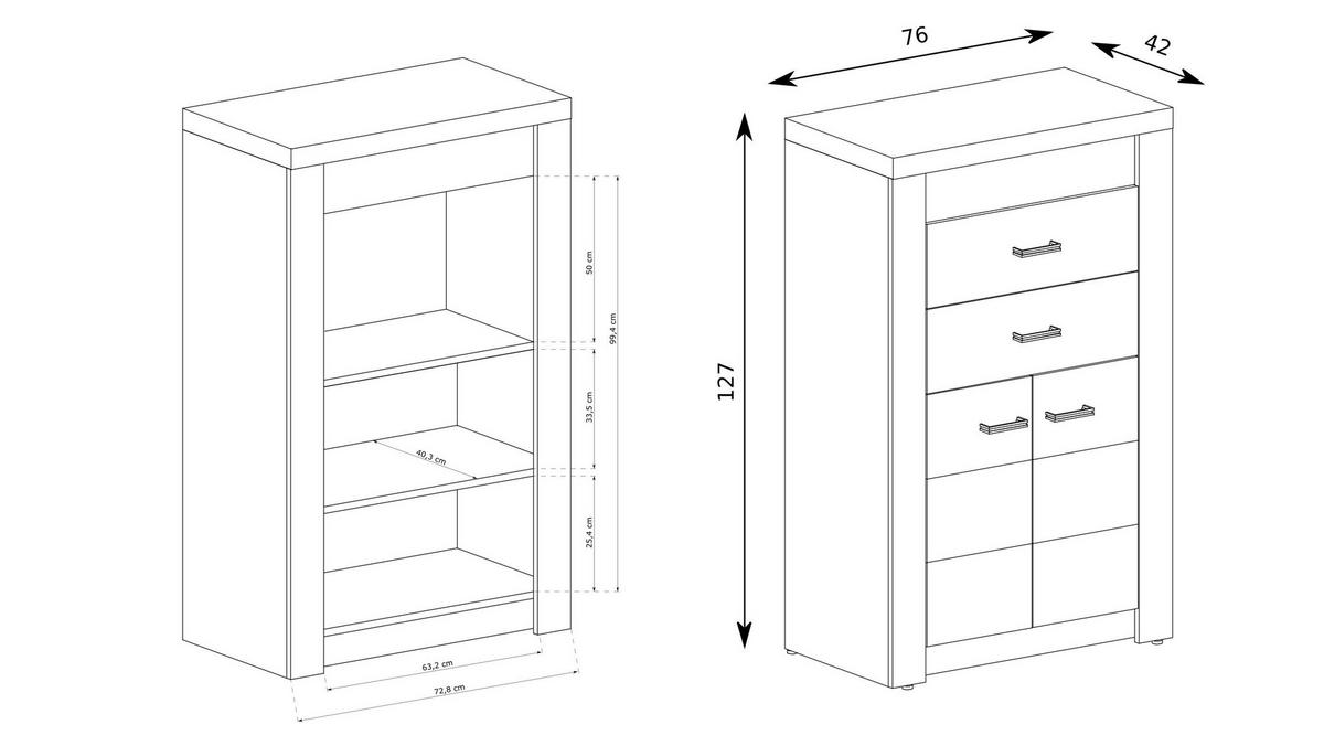 KOMMODE ZERI 76/127/42cm mit 2 Schubladen 2 Türen Braun - Dunkelbraun/Braun, Holzwerkstoff (76/127/42cm) - MASSENO