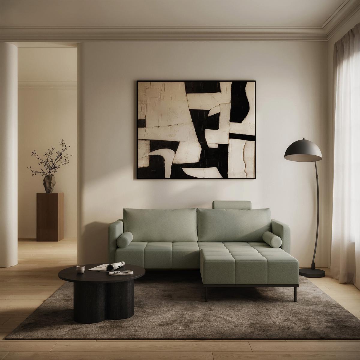 SCHLAFSOFA Skilia mit Schlaffunktion, 3-Sitzer 224 cm - Schwarz/Hellgrün, Textil/Metall (224/85/102cm) - Selsey