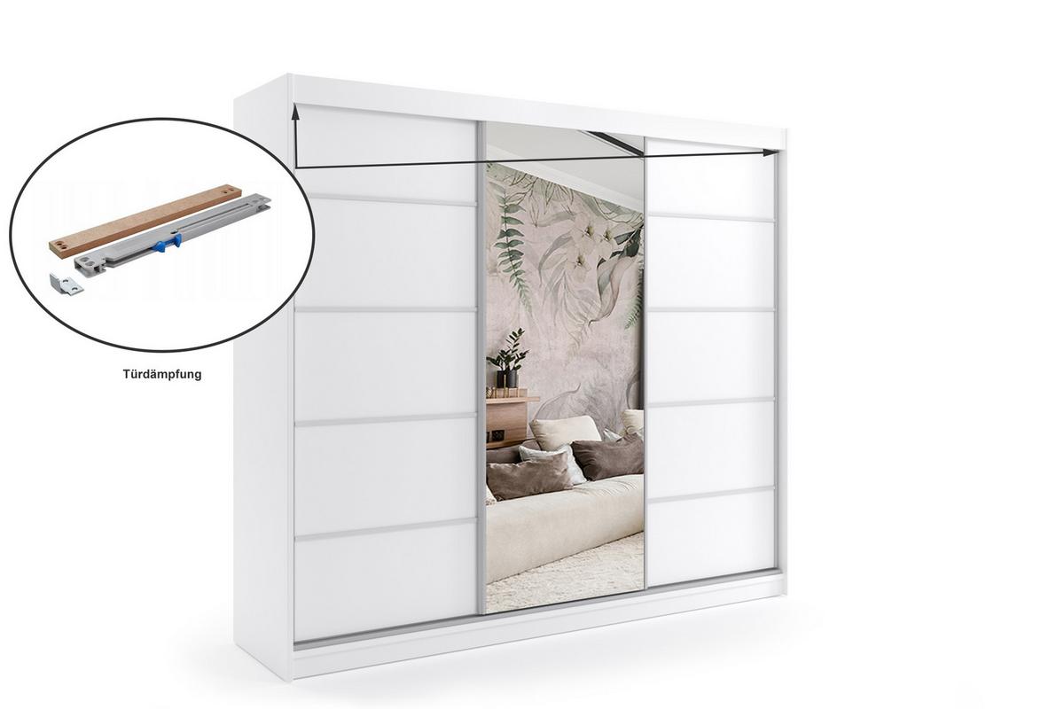 KLEIDERSCHRANK mit Spiegel-Schiebetüren und Aluminium-Leisten - MAKI - 240 cm Weiß - Weiß, Holzwerkstoff (240/216/61cm) - ALTDECOR