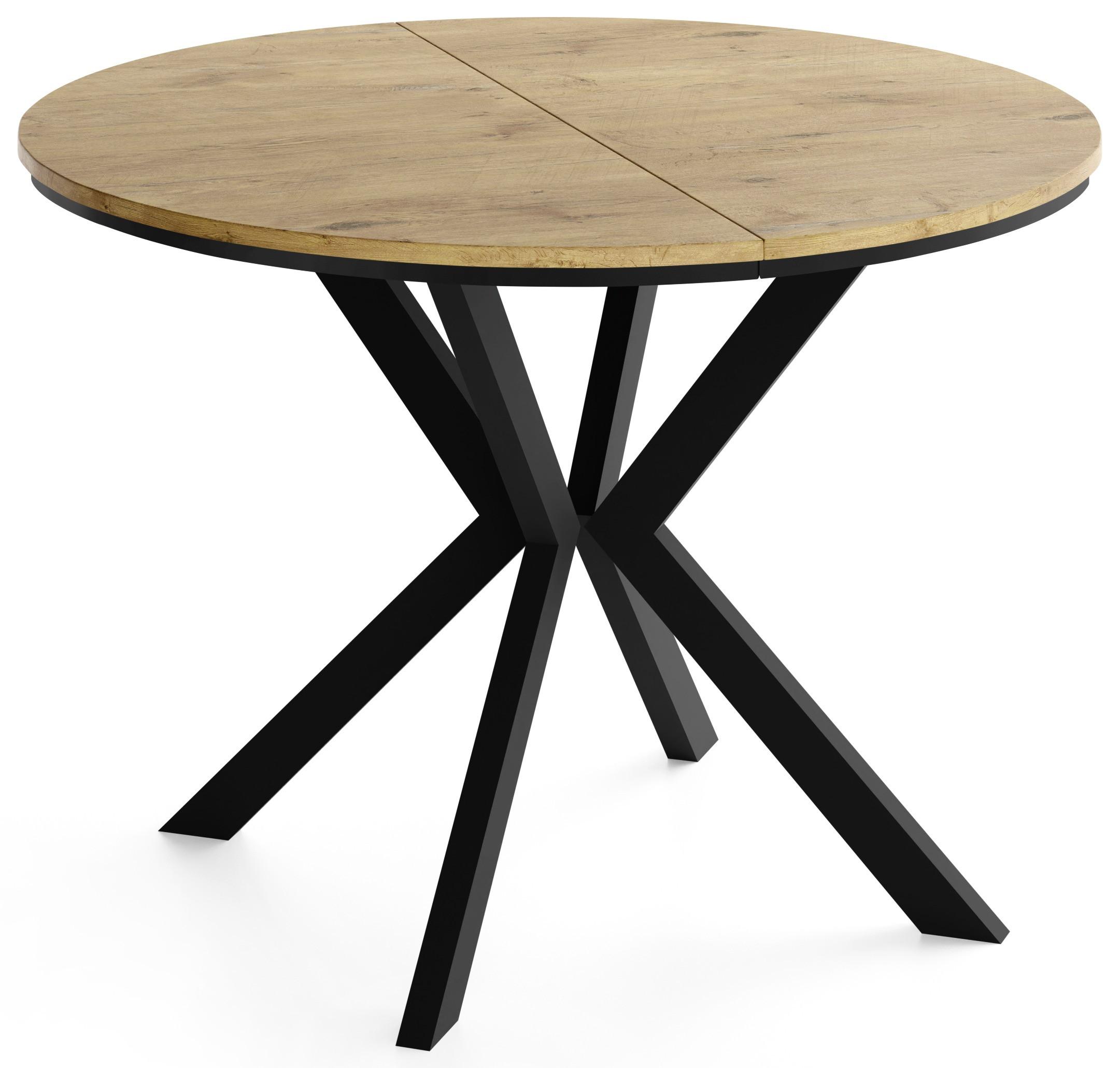 ESSTISCH Valio rund oval ausziehbar verlängerbar mit schwarzen Metallbeinen, Eiche Hellbraun 100-140/100/76 cm - Eichefarben/Schwarz, Holzwerkstoff/Metall (100/140/76cm) - WFL GROUP