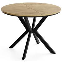 ESSTISCH Valio rund oval ausziehbar verlängerbar mit schwarzen Metallbeinen, Eiche Hellbraun 100-140/100/76 cm - Eichefarben/Schwarz, Holzwerkstoff/Metall (100/140/76cm) - WFL GROUP