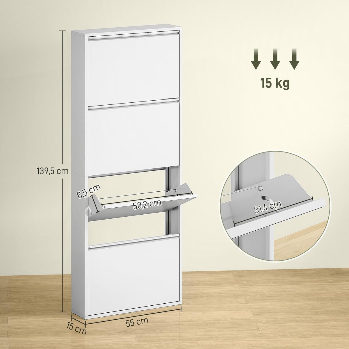 SCHUHSCHRANK Metall Weiß - Weiß, Metall (15/139/55cm) - HOMCOM