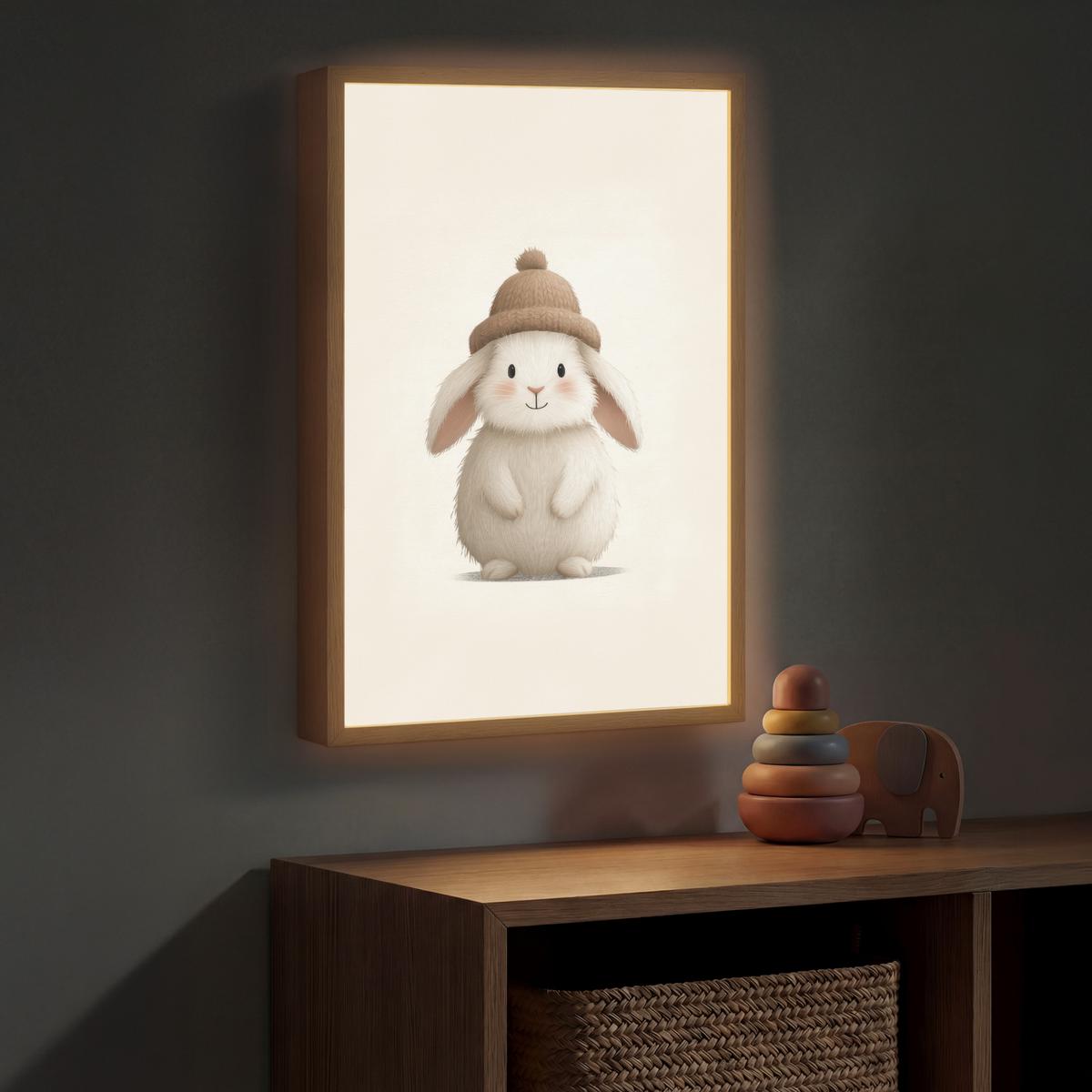 WANDLEUCHTE MIT AKKU Kaninchen - Hut - Ohren - Beige 40x60 cm - Creme, Holzwerkstoff (40/60/8cm) - OnlyWow