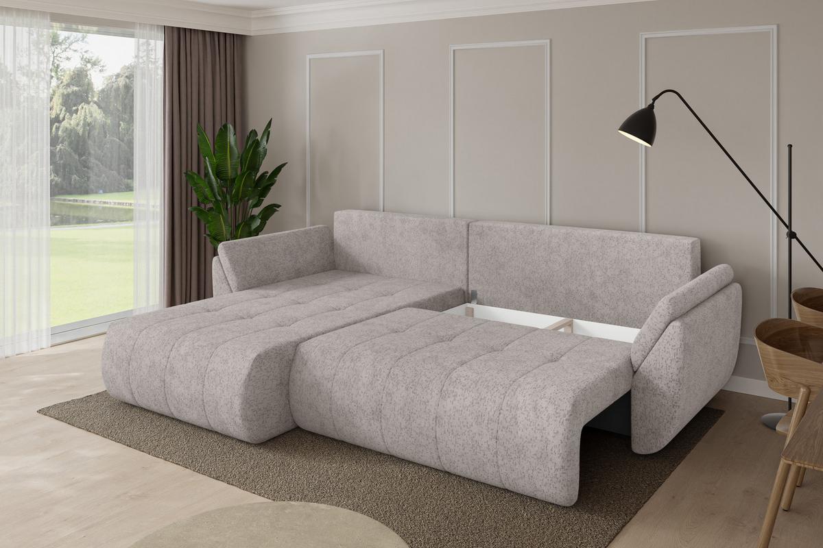 ECKSOFA mit Schlaffunktion Ottomane Links TOKO-L 277x194x86 Hellgrau Velours - Hellgrau/Schwarz, Holzwerkstoff/Kunststoff (277/194cm) - ALTDECOR