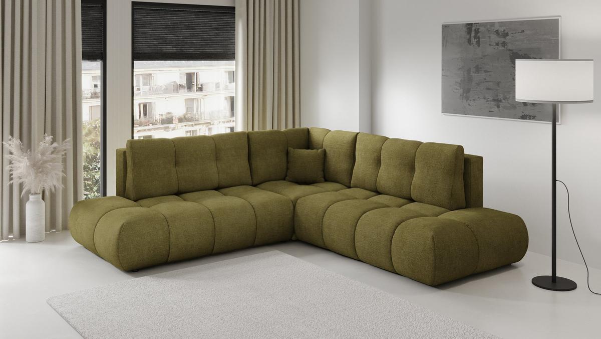 ECKSOFA DUCA II L-S Grün Chenille mit Schlaffunktion - Grün, Holz (266.5/266.5cm) - MASSENO