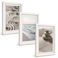BILDER SET 3er Set - 20x30 cm Weißer Rahmen - Wellen, Sand, Wasser, Steine, Strand - Weiß, Kunststoff (20/30cm) - TULUP