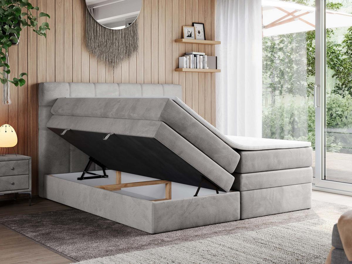 BOXSPRINGBETT ERNI KING 140/200 Hellgrau Velvet - H3 - Hellgrau, Holz/Textil (140/200cm) - MKS