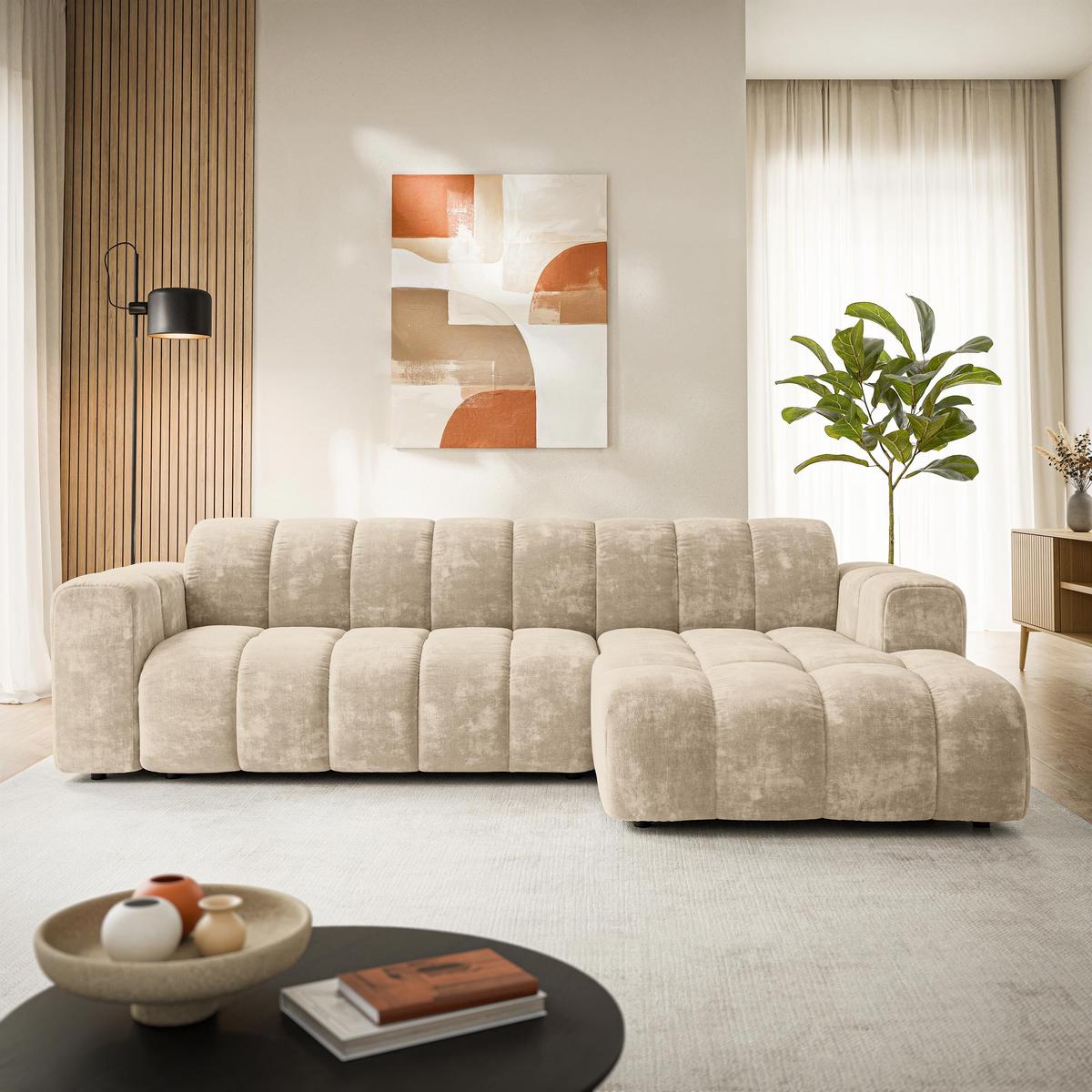 ECKSOFA SETIA LM R-S Creme Chenille - Creme, Holzwerkstoff (304/165cm) - MASSENO