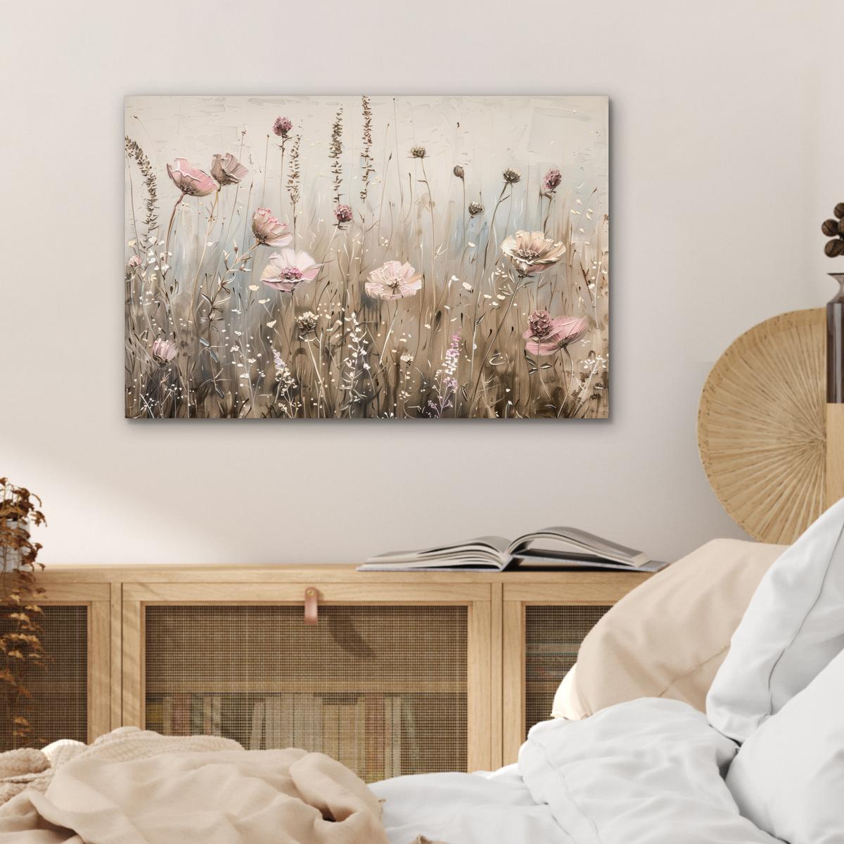 METALLBILD Blumen - Rosa - Modern - Beige Wandbild 60x40 cm - Beige, Metall (60/40cm) - MuchoWow