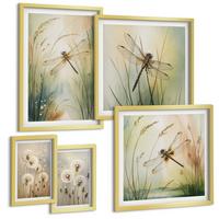 BILDER SET 5er Set - 50x50 cm & 20x30 cm & 40x60 cm Goldrahmen - Strandbretter, Surfboote, Vögel - Goldfarben, Kunststoff (40/60cm) - TULUP
